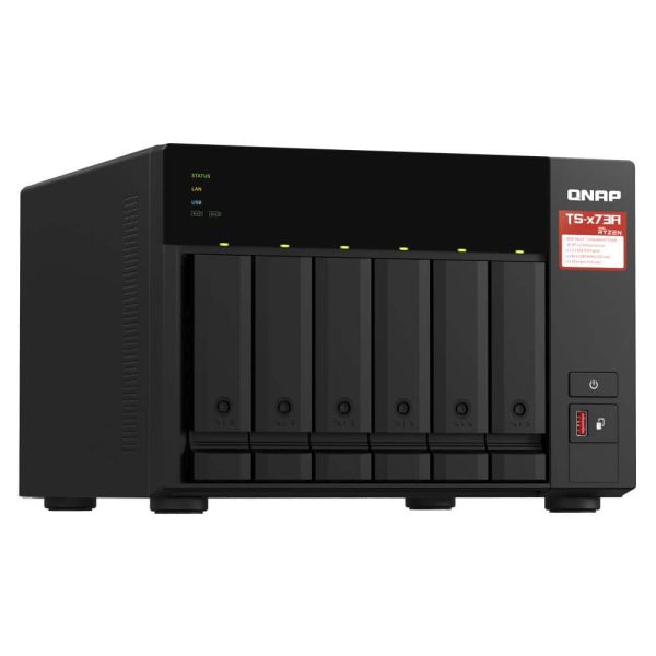 QNAP TS-673A-SW5T data-opslag-server NAS Tower Ryzen Embedded V1500B 8 GB DDR4 0 TB QNAP QTS Zwart (TS-673A-SW5T)