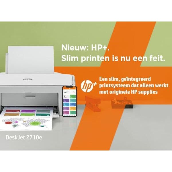 HP DeskJet HP 2710e All-in-One printer, Kleur, Printer voor Home, Printen, kopiëren, scannen, Draadloos; HP+; Geschikt voor HP Instant Ink; Printen vanaf een telefoon of tablet (26K72B#629)