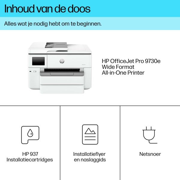 HP OfficeJet Pro HP 9730e Wide Format All-in-One printer, Kleur, Printer voor Kleine kantoren, Printen, kopiëren, scannen, HP+; geschikt voor HP Instant Ink; draadloos; dubbelzijdig printen; printen vanaf telefoon of tablet; automatische documentinvoer; U