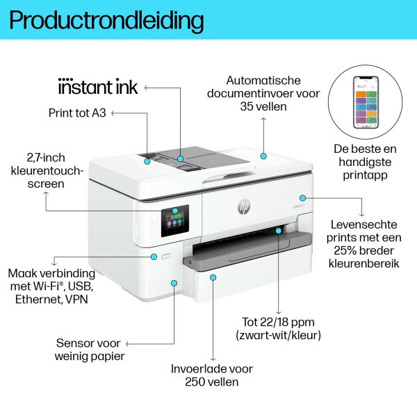 HP OfficeJet Pro HP 9720e Wide Format All-in-One printer, Kleur, Printer voor Kleine kantoren, Printen, kopiëren, scannen, HP+; geschikt voor HP Instant Ink; draadloos; dubbelzijdig printen; automatische documentinvoer; printen vanaf telefoon of tablet; s