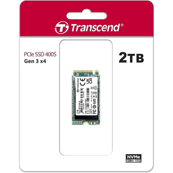 TRANSCEND 2TB M.2 2242 PCIe Gen3x4 NVMe 3D TLC DRAM-less (TS2TMTE400S)