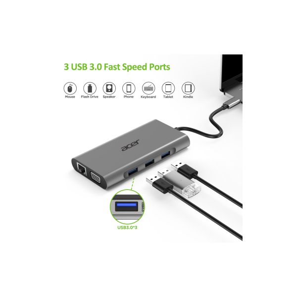 Acer HP.DSCAB.002 laptop dock & poortreplicator USB 3.2 Gen 1 (3.1 Gen 1) Type-C Zilver (GP.ACC11.00C)