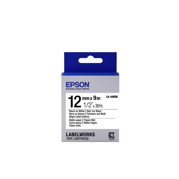 Epson Matte Paper Tape - LK-4WBB Matte Pap Blk/Wht 12/9 (C53S654023) Epson Matte Paper Tape - LK-4WBB Matte Pap Blk/Wht 12/9 (C53S654023)