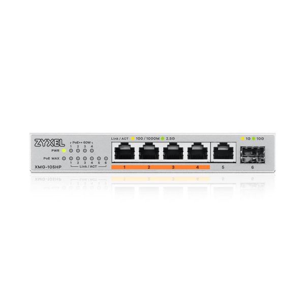 Zyxel XMG-105HP Unmanaged 2.5G Ethernet (100/1000/2500) Power over Ethernet (PoE) Zilver (XMG-105HP-EU0101F)