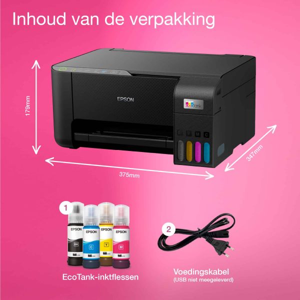 Epson EcoTank ET-2860 A4 multifunctionele Wi-Fi-printer met inkttank, inclusief tot 3 jaar inkt (C11CJ67428)
