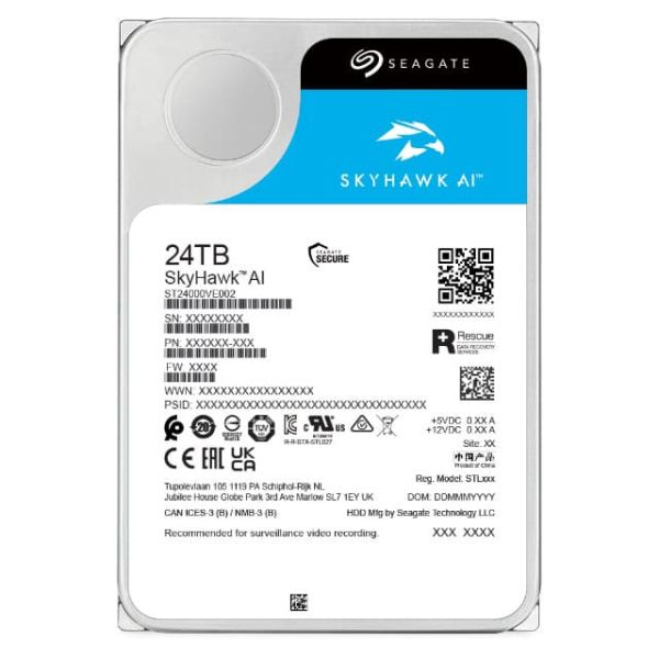 Seagate SkyHawk AI interne harde schijf 24 TB 7200 RPM 512 MB 3.5" SATA III (ST24000VE002)