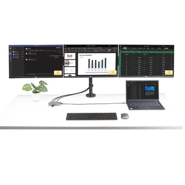 StarTech.com USB-C Triple Monitor Multiport Adapter, Dual 4K 60Hz + 4K 30Hz HDMI & DisplayPort, 3-Port USB Hub, 10Gbps, 100W PD Pass-Through, GbE, Travel Dock, Windows & ChromeOS (117B-USBC-MULTIPORT)