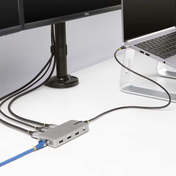 StarTech.com USB-C Triple Monitor Multiport Adapter, Dual 4K 60Hz + 4K 30Hz HDMI & DisplayPort, 3-Port USB Hub, 10Gbps, 100W PD Pass-Through, GbE, Travel Dock, Windows & ChromeOS (117B-USBC-MULTIPORT)
