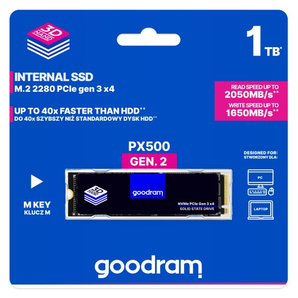 Goodram PX500 Gen.2 1 TB M.2 PCI Express 3.0 NVMe 3D NAND (SSDPR-PX500-01T-80-G2)
