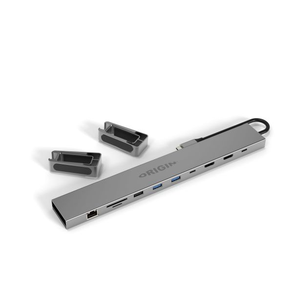 Origin Storage Travel Dock USB C 10in1 with dual HDMI 4k 60HZ Bedraad USB 3.2 Gen 1 (3.1 Gen 1) Type-A + Type-C Grijs (OSDOCK-TD9-1)