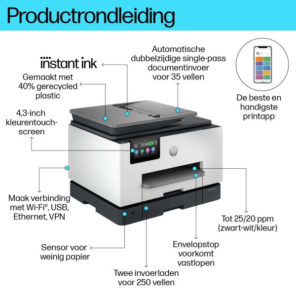 HP OfficeJet Pro HP 9132e All-in-One printer, Kleur, Printer voor Kleine en middelgrote ondernemingen, Printen, kopiëren, scannen, faxen, draadloos; HP+; geschikt voor HP Instant Ink; dubbelzijdig printen; dubbelzijdig scannen; automatische documentinvoer