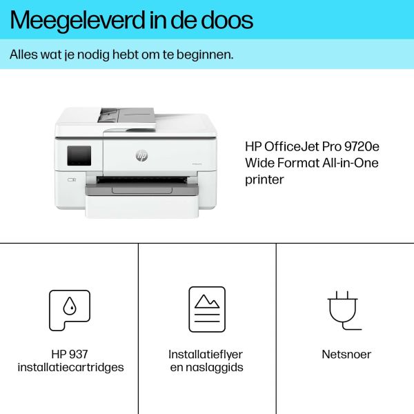HP OfficeJet Pro HP 9720e Wide Format All-in-One printer, Kleur, Printer voor Kleine kantoren, Printen, kopiëren, scannen, HP+; geschikt voor HP Instant Ink; draadloos; dubbelzijdig printen; automatische documentinvoer; printen vanaf telefoon of tablet; s