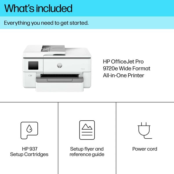 HP OfficeJet Pro HP 9720e Wide Format All-in-One printer, Kleur, Printer voor Kleine kantoren, Printen, kopiëren, scannen, HP+; geschikt voor HP Instant Ink; draadloos; dubbelzijdig printen; automatische documentinvoer; printen vanaf telefoon of tablet; s