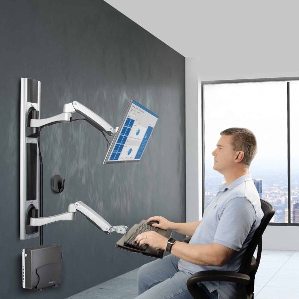 StarTech.com Wandmonteerbare Zit-Sta Werkplek, VESA-Beugel Voor 32" Scherm (10kg), Volledig Scharnierende Monitorarm & Toetsenbordhouder (2PASTSC-WALL-MOUNT)