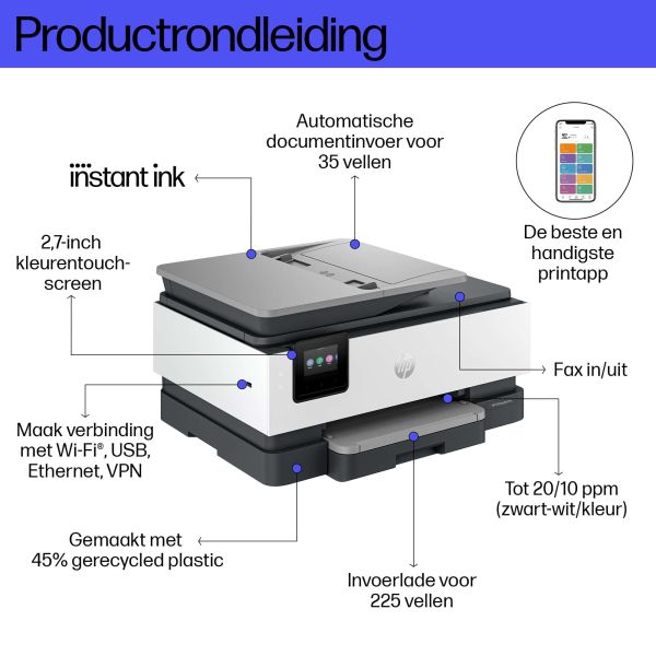 HP HP OfficeJet Pro 8134e All-in-One printer, Kleur, Printer voor Home, Printen, kopiëren, scannen, faxen, Geschikt voor HP Instant Ink; automatische documentinvoer; touchscreen; stille modus; printen via VPN met HP+ (40Q46B#629)