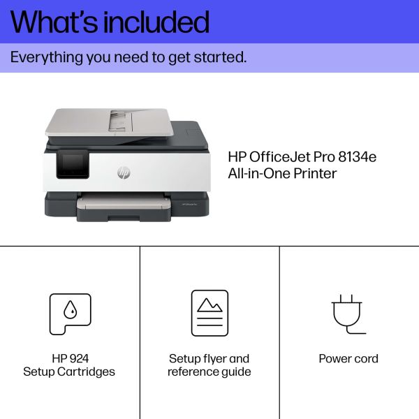 HP HP OfficeJet Pro 8134e All-in-One printer, Kleur, Printer voor Home, Printen, kopiëren, scannen, faxen, Geschikt voor HP Instant Ink; automatische documentinvoer; touchscreen; stille modus; printen via VPN met HP+ (40Q46B#629)