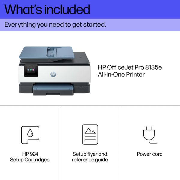 HP OfficeJet Pro HP 8135e All-in-One printer, Kleur, Printer voor Home, Printen, kopiëren, scannen, faxen, Geschikt voor HP Instant Ink; automatische documentinvoer; touchscreen; stille modus; printen via VPN met HP+ (40Q47B#629)
