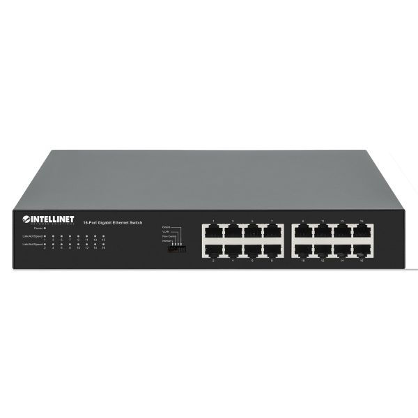 Intellinet 16-poorts Gigabit Ethernet netwerk switch, desktopuitvoering, metalen behuizing, Groene Energie IEEE 802.3az, incl. 19" rackbeugels, 3 jaar garantie (561815) Intellinet 16-poorts Gigabit Ethernet netwerk switch, desktopuitvoering, metalen behuizing, Groene Energie IEEE 802.3az, incl. 19" rackbeugels, 3 jaar garantie (561815)
