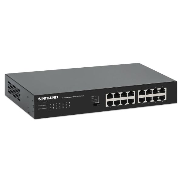 Intellinet 16-poorts Gigabit Ethernet netwerk switch, desktopuitvoering, metalen behuizing, Groene Energie IEEE 802.3az, incl. 19" rackbeugels, 3 jaar garantie (561815) Intellinet 16-poorts Gigabit Ethernet netwerk switch, desktopuitvoering, metalen behuizing, Groene Energie IEEE 802.3az, incl. 19" rackbeugels, 3 jaar garantie (561815)