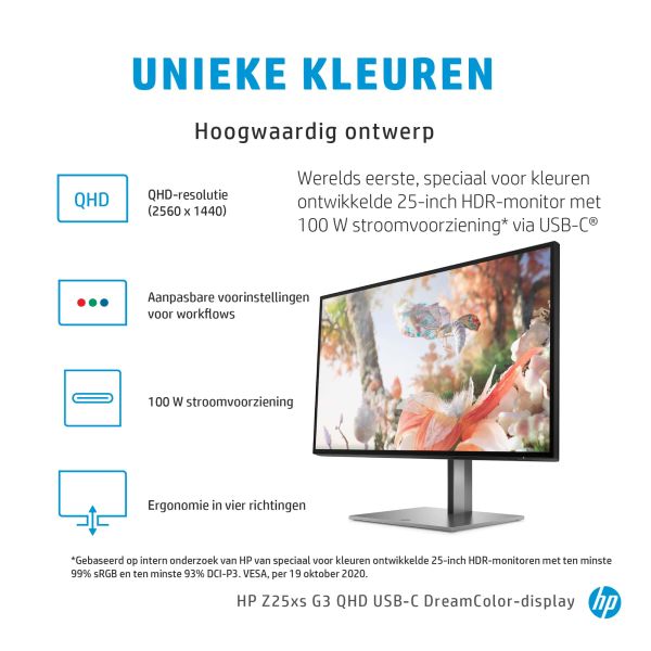 HP Z25xs G3 63,5 cm (25") 2560 x 1440 Pixels Quad HD Zwart (1A9C9AA#ABB)
