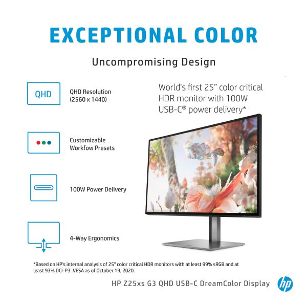 HP Z25xs G3 63,5 cm (25") 2560 x 1440 Pixels Quad HD Zwart (1A9C9AA#ABB)