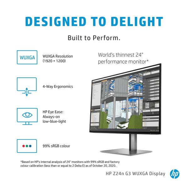 HP Z24n G3 computer monitor 61 cm (24") 1920 x 1200 Pixels WUXGA LED Zilver (1C4Z5AA)
