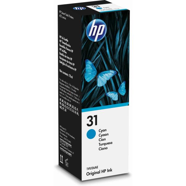 HP 31 70-ml Cyan Original Ink Bottle Origineel (1VU26AE) HP 31 70-ml Cyan Original Ink Bottle Origineel (1VU26AE)