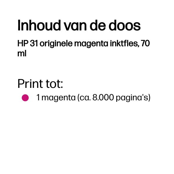 HP 31 originele magenta inktfles, 70 ml (1VU27AE) HP 31 originele magenta inktfles, 70 ml (1VU27AE)