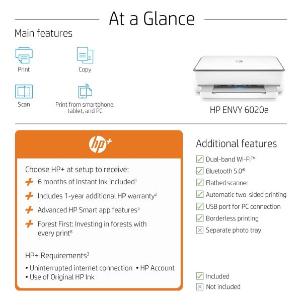 HP ENVY HP 6020e All-in-One printer, Kleur, Printer voor Thuis en thuiskantoor, Printen, kopiëren, scannen, Draadloos; HP+; Geschikt voor HP Instant Ink; Printen vanaf een telefoon of tablet (223N4B)