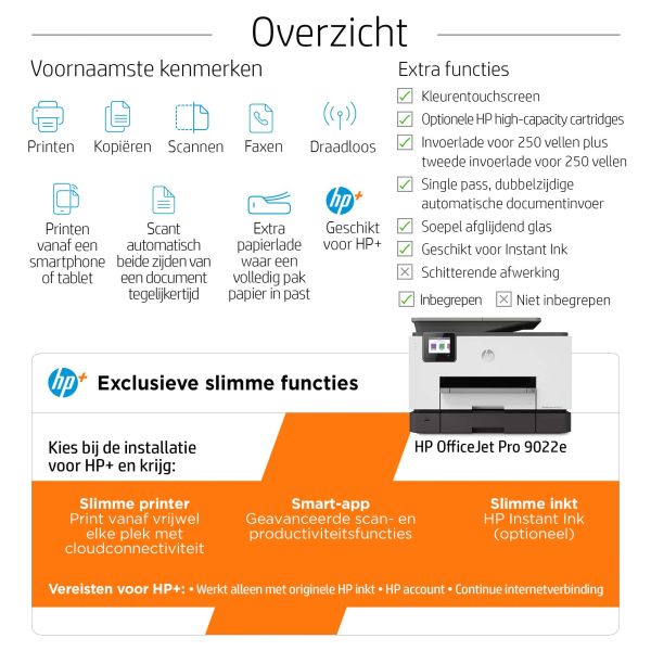 HP OfficeJet Pro 9022e Draadloos All-in-One Kleur Printer, Instant Ink; Dubbelzijdig printen (226Y0B) HP OfficeJet Pro 9022e Draadloos All-in-One Kleur Printer, Instant Ink; Dubbelzijdig printen (226Y0B)