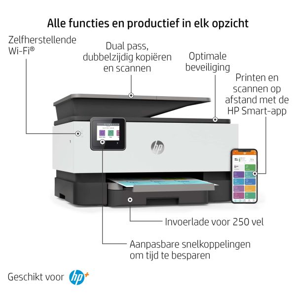 HP OfficeJet Pro HP 9012e All-in-One-printer, Kleur, Printer voor Kleine kantoren, Printen, kopiëren, scannen, faxen, HP+; Geschikt voor HP Instant Ink; Automatische documentinvoer; Dubbelzijdig printen (22A55B#629)