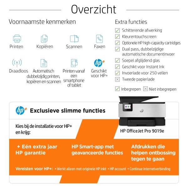 HP OfficeJet Pro HP 9019e All-in-One-printer, Kleur, Printer voor Kleine kantoren, Printen, kopiëren, scannen, faxen, HP+; Geschikt voor HP Instant Ink; Automatische documentinvoer; Dubbelzijdig printen (22A59B#629)
