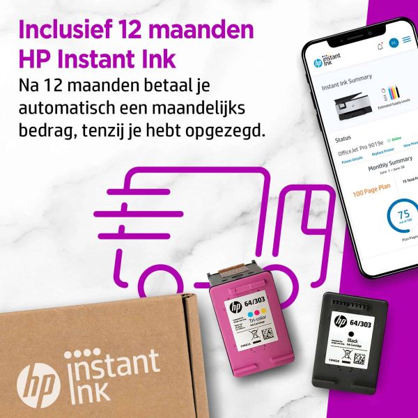 HP OfficeJet Pro 9019e Draadloos All-in-One Kleur Printer, Instant Ink; Dubbelzijdig printen (22A59B#629) HP OfficeJet Pro 9019e Draadloos All-in-One Kleur Printer, Instant Ink; Dubbelzijdig printen (22A59B#629)