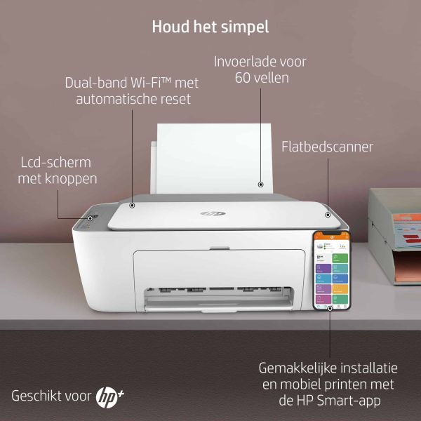 HP DeskJet HP 2720e All-in-One printer, Kleur, Printer voor Home, Printen, kopiëren, scannen, Draadloos; HP+; Geschikt voor HP Instant Ink; Printen vanaf een telefoon of tablet (26K67B#629)