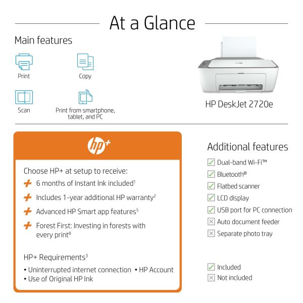 HP DeskJet HP 2720e All-in-One printer, Kleur, Printer voor Home, Printen, kopiëren, scannen, Draadloos; HP+; Geschikt voor HP Instant Ink; Printen vanaf een telefoon of tablet (26K67B#629)