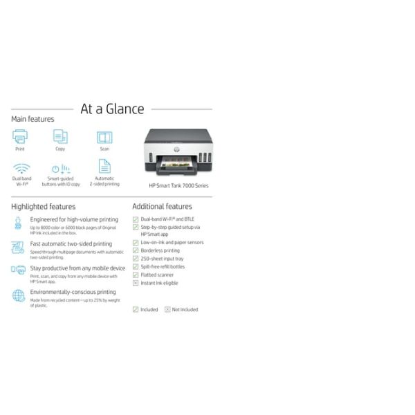 HP Smart Tank 7006 All-in-One, Printen, scannen, kopiëren, draadloos, Scans naar pdf (28B55A#BHC)