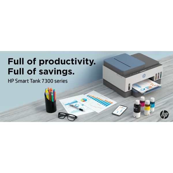 HP Smart Tank 7305 All-in-One, Printen, scannen, kopiëren, automatische documentinvoer, draadloos, Invoer voor 35 vel; Scans naar pdf; Dubbelzijdig printen (28B75A#BHC)