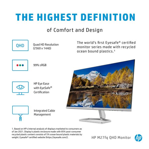 HP M27fq 68,6 cm (27") 2560 x 1440 Pixels Quad HD LED Zilver, Zwart (2H4B5AA#ABB)