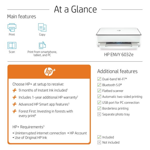 HP ENVY HP 6032e All-in-One printer, Kleur, Printer voor Thuis en thuiskantoor, Printen, kopiëren, scannen, Draadloos; HP+; Geschikt voor HP Instant Ink; Printen vanaf een telefoon of tablet (2K4U8B#629)
