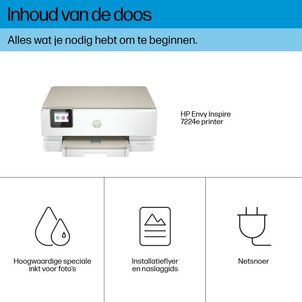 HP ENVY Inspire 7224e Draadloos All-in-One Kleur Printer, Instant Ink; Kopieerapparaat, scanner (349V2B#629)