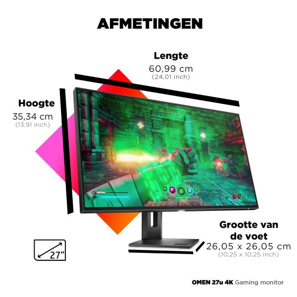 HP OMEN 27u 4K 144Hz HDR IPS computer monitor 68,6 cm (27") 3840 x 2160 Pixels 4K Ultra HD LCD Grijs (3G6W0AA#ABB)