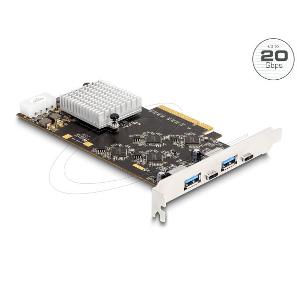 Delock PCI Express x8 Karte mit 2 x USB 20 Gbps USB Type-C™ Buchse und 2 x USB 10 Gbps Typ-A Buchse - Quad Channel (90097)