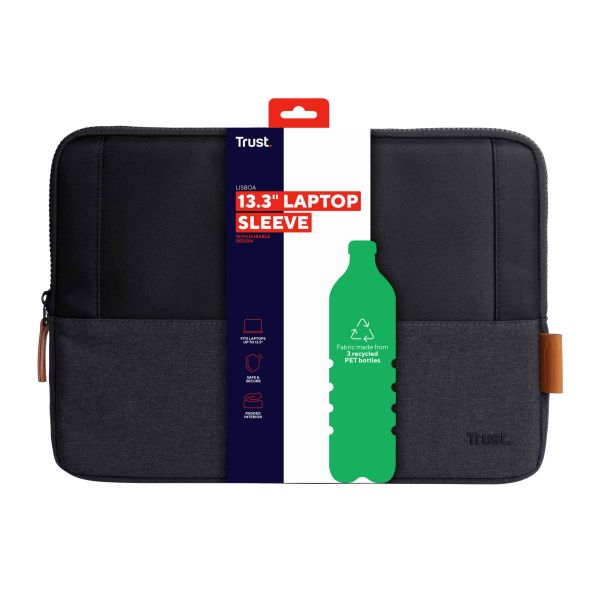 Trust Lisboa 33,8 cm (13.3") Opbergmap/sleeve Zwart, Grijs (25350)