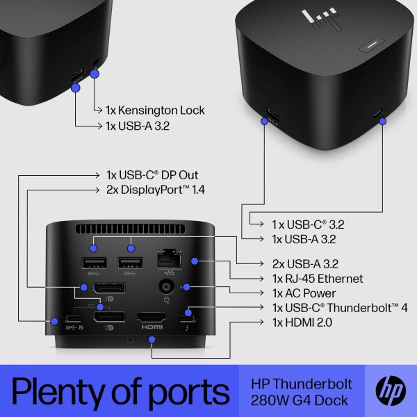 HP Thunderbolt Dock 280W G4 met combokabel (4J0G4AA#ABB)