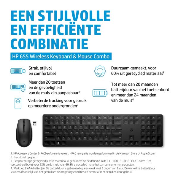 HP 655 draadloze toetsenbord- en muiscombinatie (zwart 10) (4R009A6#ABB)
