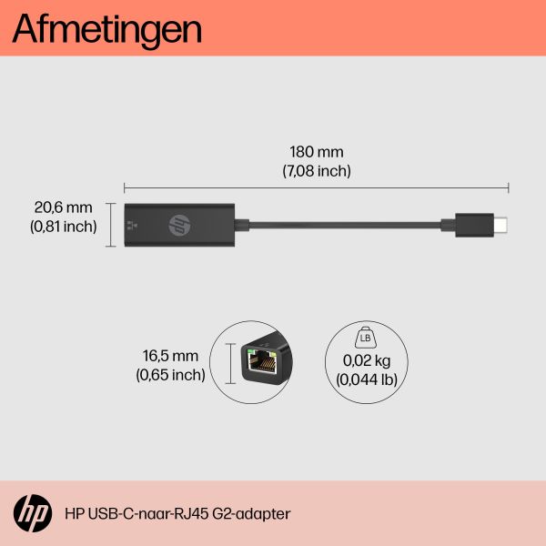 HP USB-C naar RJ45 adapter G2 (4Z534AA#ABB) HP USB-C naar RJ45 adapter G2 (4Z534AA#ABB)