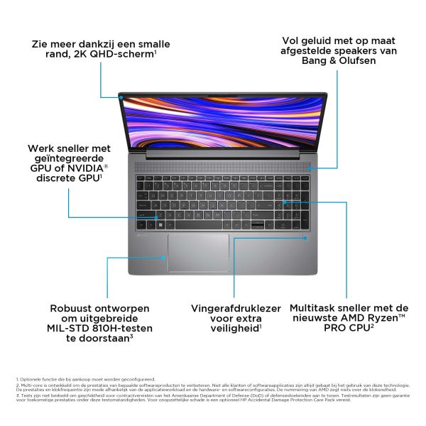 HP ZBook Power 15.6 inch G10 A Mobile Workstation PC Wolf Pro Security Edition Mobiel werkstation 39,6 cm (15.6") Full HD AMD Ryzen™ 7 PRO 7840HS 32 GB DDR5-SDRAM 1 TB SSD NVIDIA RTX A1000 Wi-Fi 6E (802.11ax) Windows 11 Pro Zilver (98Q34ET#ABH)
