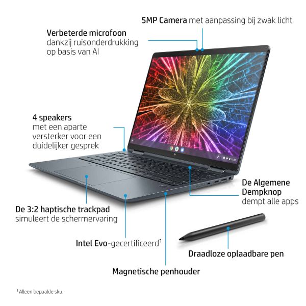 HP Elite Dragonfly Chromebook Enterprise i5-1245U 34,3 cm (13.5") Touchscreen WUXGA+ Intel® Core™ i5 8 GB LPDDR4x-SDRAM 256 GB SSD Wi-Fi 6 (802.11ax) ChromeOS Grijs (5Q7L6EA#ABH)