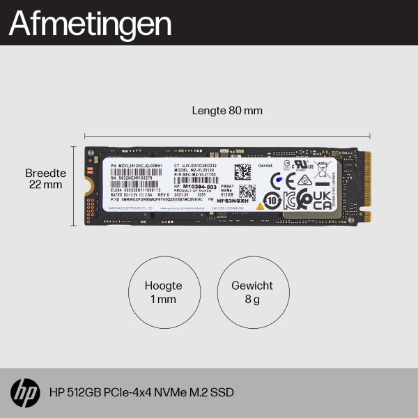 HP 512GB PCIe-4x4 NVMe M.2 SSD PCI Express 4.0 (5R8X9AA#ABB) HP 512GB PCIe-4x4 NVMe M.2 SSD PCI Express 4.0 (5R8X9AA#ABB)