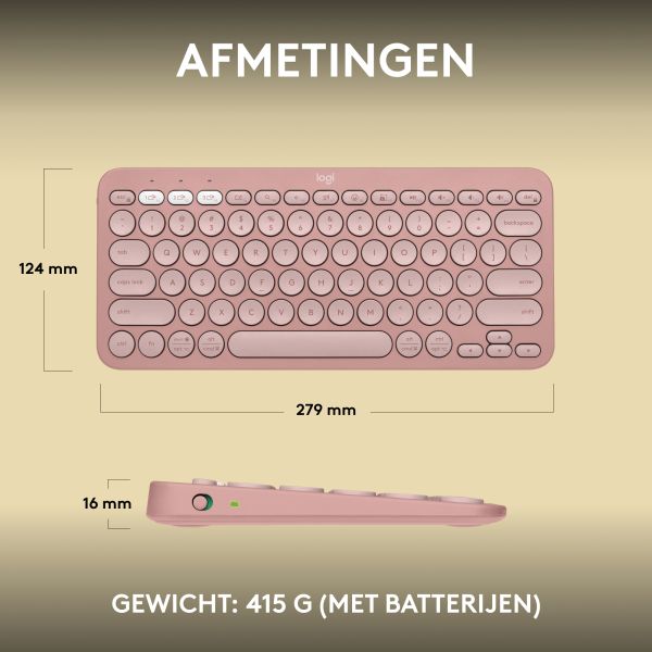 Logitech Pebble Keys 2 K380s toetsenbord RF-draadloos + Bluetooth QWERTY US International Roze (920-011853)